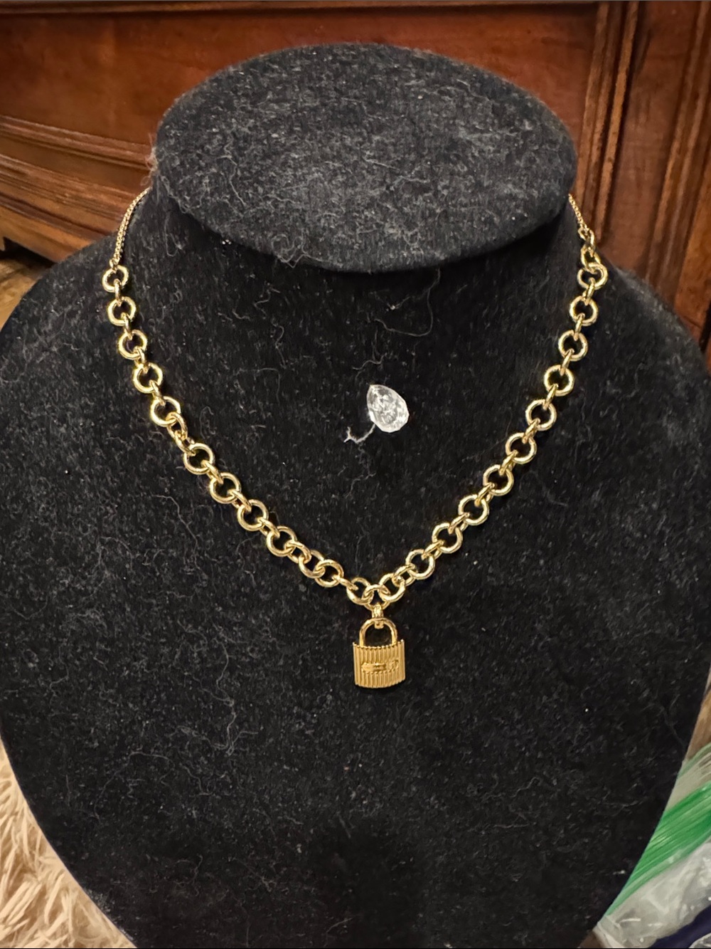 Michael Kors Gold Tone Padlock Link Necklace